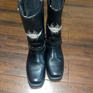 Harley Davidson Leather Motorcycle Harness Boots Black Please Look For Measurme.